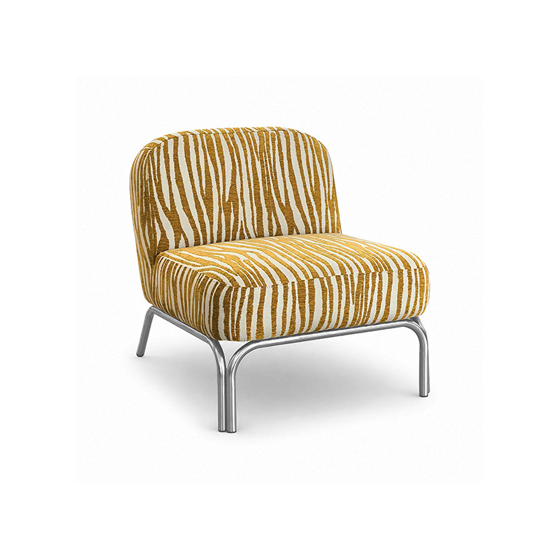 FAUTEUIL LOUNGE EN TISSU CHENILLE ZÉBRÉ OCRE DORÉ 65X77X69CM SAVARA