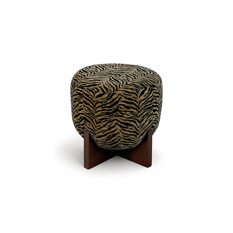 TABOURET EN TISSU TIGRÉ MARRON ET BOIS 40X40X40CM TIGER