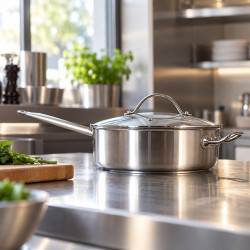 SAUTEUSE PROFESSIONNEL 28CM EN ACIER INOXYDABLE AVEC COUVERCLE EN VERRE