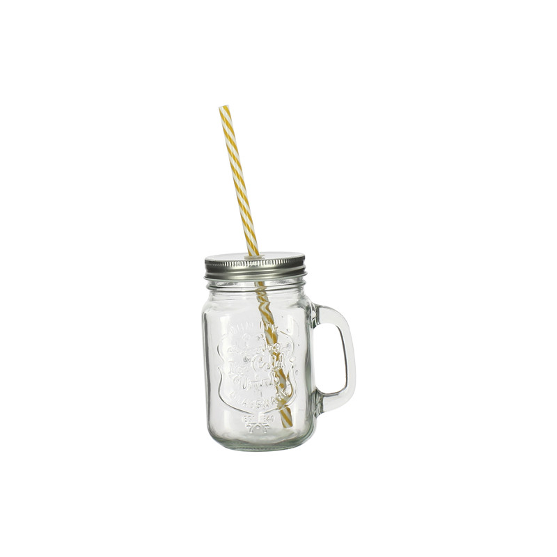 MUG EN VERRE 45CL AVEC PAILLE PLASTIQUE RÉUTILISABLE