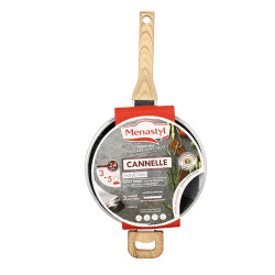 SAUTEUSE CANNELLE 24CM AVEC COUVERCLE EN VERRE ET POIGNÉES BOIS CLAIR