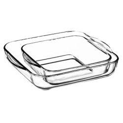 LOT DE 2 PLATS À FOUR CARRÉ CRISTAL 22 ET 28CM EN VERRE BOROSILICATE