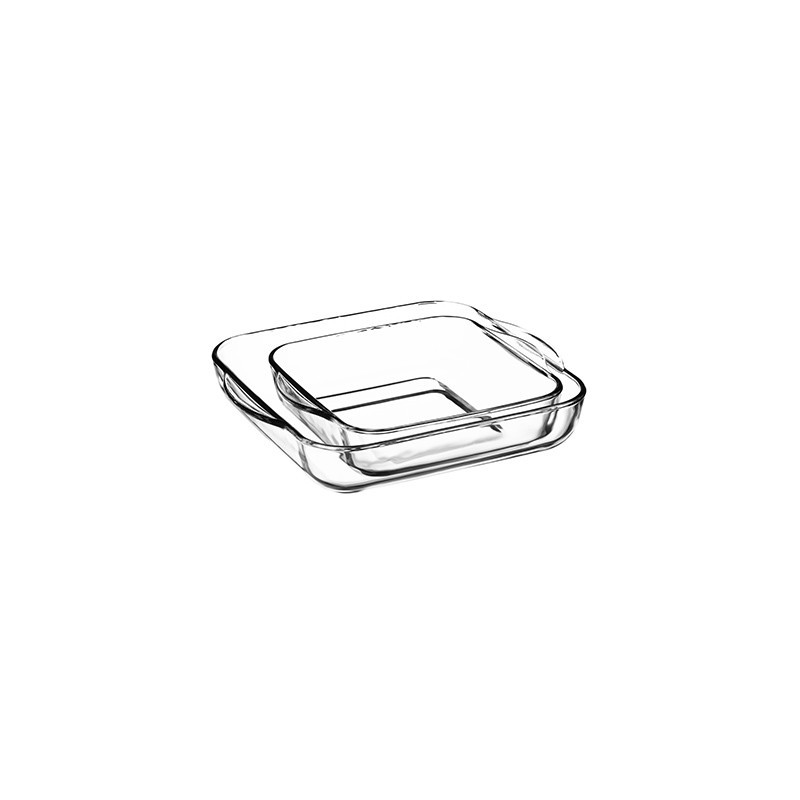 LOT DE 2 PLATS À FOUR CARRÉ CRISTAL 22 ET 28CM EN VERRE À FEU