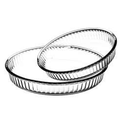 LOT DE 2 PLATS À TARTE CRISTAL 26 ET 32CM EN VERRE BOROSILICATE