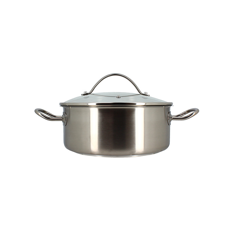 MARMITE 24CM EN ACIER INOXYDABLE PROFESSIONNEL AVEC COUVERCLE EN VERRE