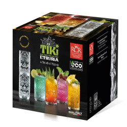 BOITE DE 4 CHOPES TIKI ETRURIA 45CL EN CRISTAL