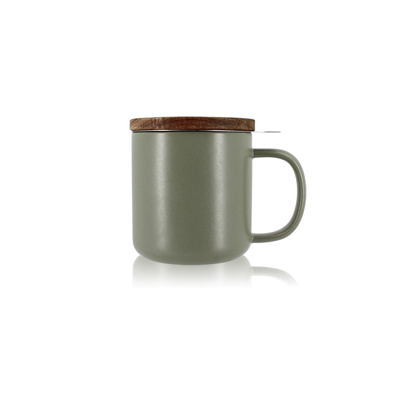 TISANIÈRE JULIET 300ML EN GRÈS VERT AMANDE AVEC COUVERCLE BOIS D'ACACIA