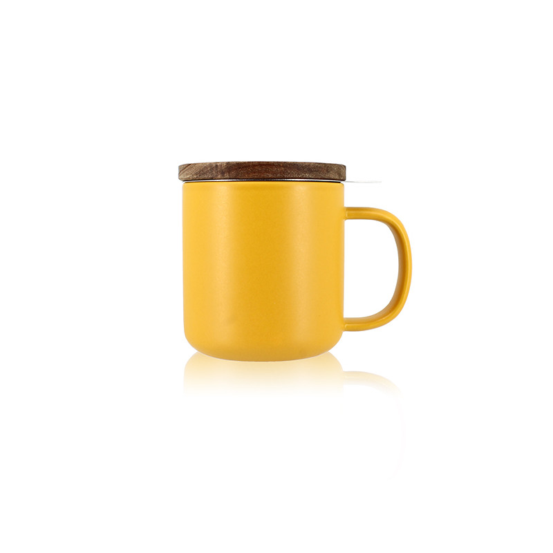 TISANIÈRE JULIET 300ML EN GRÈS JAUNE AVEC COUVERCLE BOIS D'ACACIA