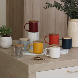 TISANIÈRE JULIET 300ML EN GRÈS JAUNE AVEC COUVERCLE BOIS D'ACACIA