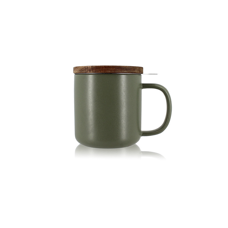 TISANIÈRE JULIET 300ML EN GRÈS KAKI AVEC COUVERCLE BOIS D'ACACIA