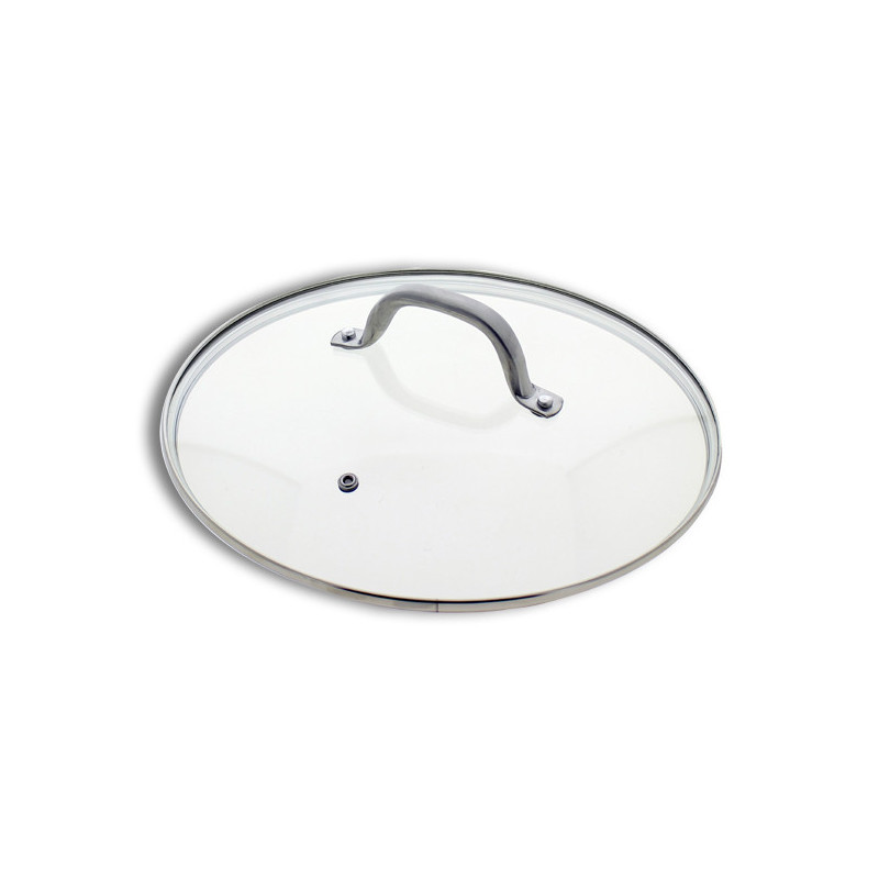 COUVERCLE EN VERRE 26CM AVEC BORD & POIGNÉE INOX