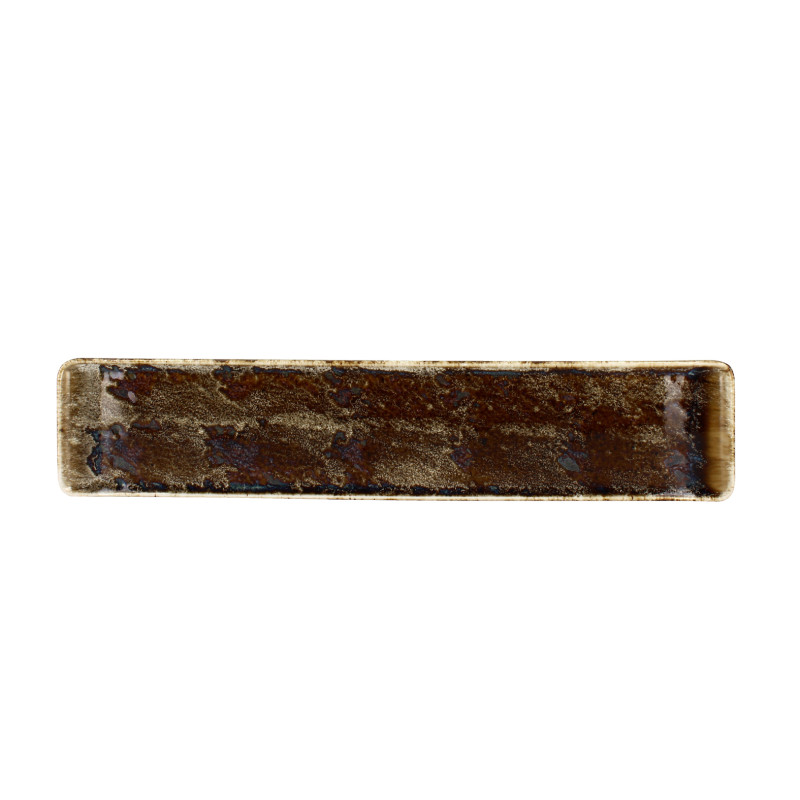 PLAT RECTANGLE VOLCANO 46CM EN PORCELAINE MARRON