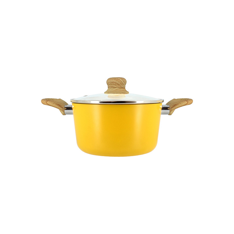 FAITOUT COLORAMA 20CM EN ALUMINIUM RECYCLÉ SAFRAN COUVERCLE VERRE