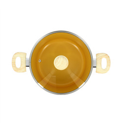 FAITOUT COLORAMA 24CM EN ALUMINIUM RECYCLÉ SAFRAN COUVERCLE VERRE