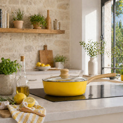 SAUTEUSE COLORAMA 24CM EN ALUMINIUM RECYCLÉ SAFRAN COUVERCLE VERRE