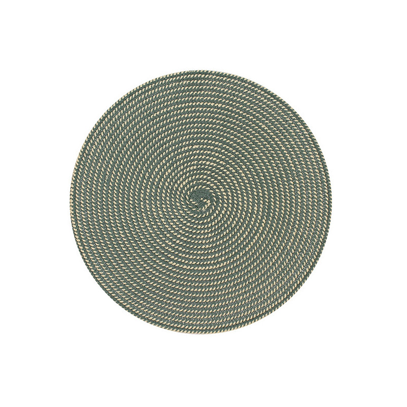 SET DE TABLE TISSÉ ROND 36CM EN PAPIER ET COTON NATUREL ET VERT
