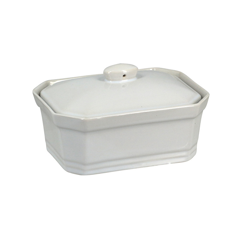 TERRINE A COUVERCLE 600 GRAMMES GRÈS BLANC 17.5X13X7CM